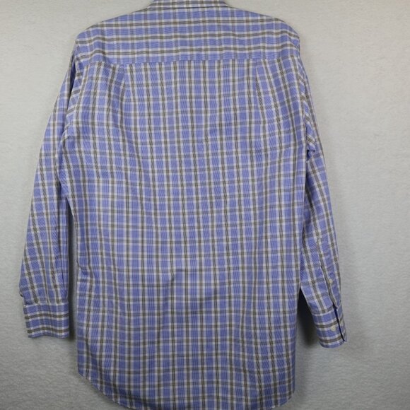 ♥️ 2+, David Donahue Men's 100% Cotton Blue Brown Check Dress Shirt 16 32/33 - Picture 6 of 7